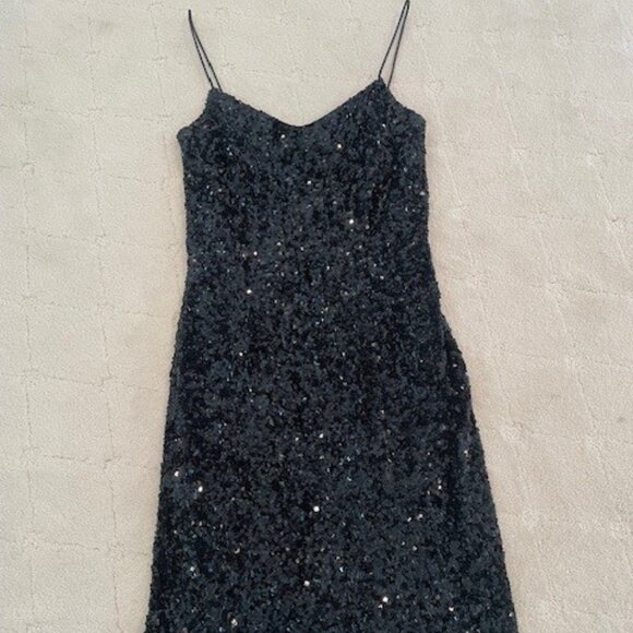Theia Dresses & Skirts - Theia Couture Black Mini Sequin Spaghetti Strap Dress– Sz 2